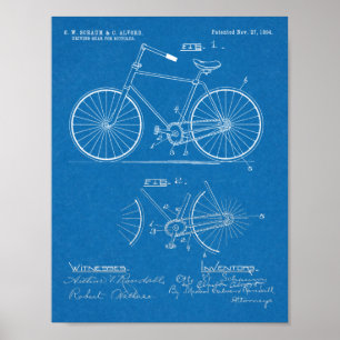Pôster 1894 Elliptical Gear Bicycle Design Patent Print