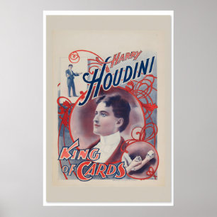 Poster 1895 Harry Houdini Rei das Cartas de Truques de Fu