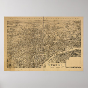 Pôster 1895 Newark, mapa panorâmico da opinião de olho