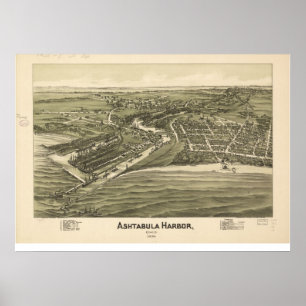Poster 1896 Ashtabula Harbor, OH Birds Olhou Panorâmica M