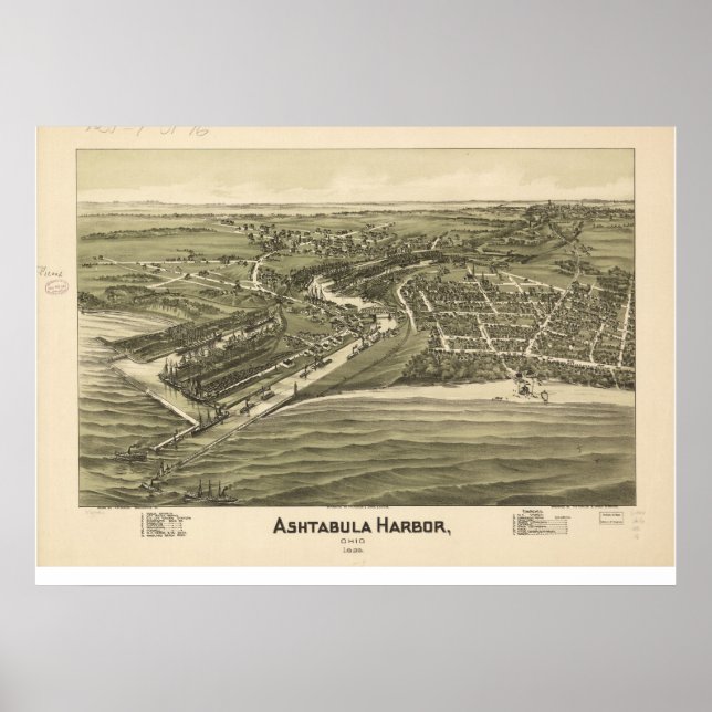 Poster 1896 Ashtabula Harbor, OH Birds Olhou Panorâmica M (Frente)