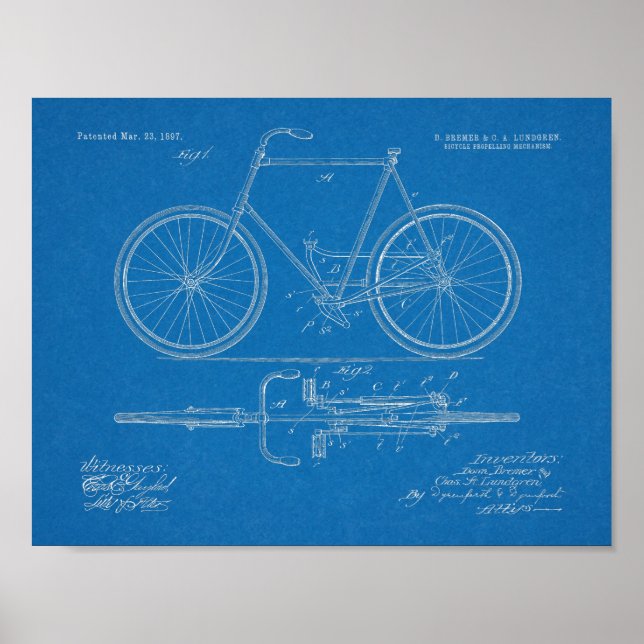 Poster 1897 Chainless Bicycle Patent Art Drawing Print (Frente)
