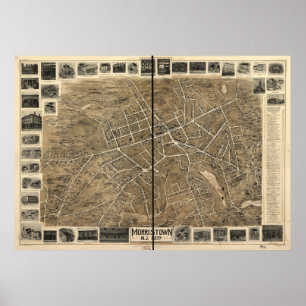 Pôster 1899 Morristown, mapa panorâmico da opinião de