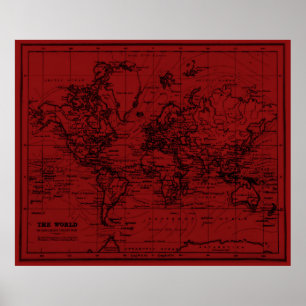 Pôster 1899) obscuridades do mapa do mundo (- vermelho &