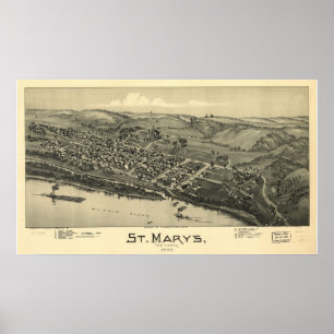 Pôster 1899 St Mary, mapa panorâmico da opinião de olho