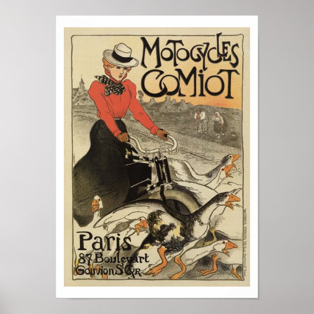 Poster 1899 vintage, motocicleta francesa (Frente)