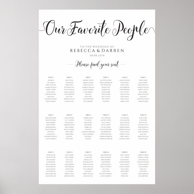 Poster 18 Gráfico de Casamento de Mesa Nossas Pessoas Fav (Frente)