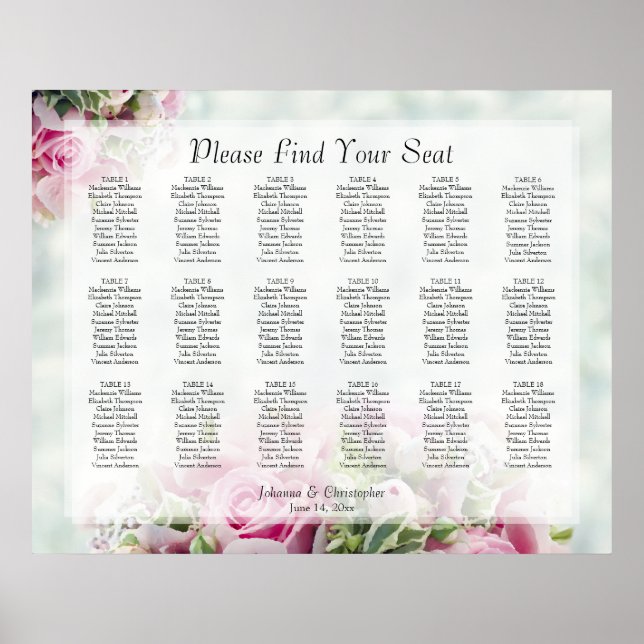 Poster 18 Gráfico de Casamento de Rosas Rosa-Mesa (Frente)