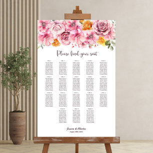 Poster 18 Mesa Carta de Assentos de Casamento Floral Rosa