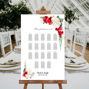 Poster 18 Mesa Carta de Assentos Floral Rosa Vermelha Bra