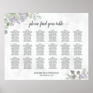 Poster 18 Table Eucalyptus Lavender Wedding Seating Chart