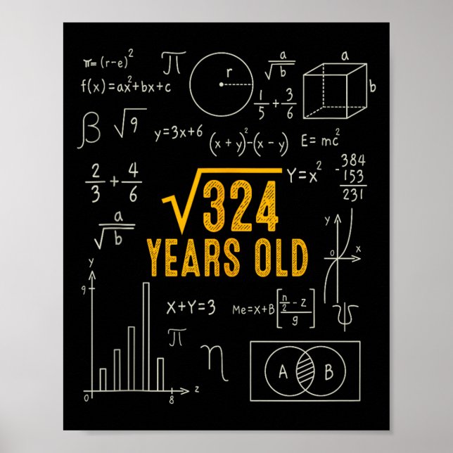 Poster 18th Birthday Square Root Of 324 Love Math 18 Year (Frente)
