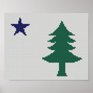 Poster 1901 Maine Flag Faux Cross-Stitch