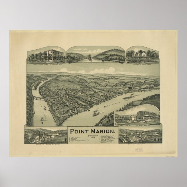 Poster 1902 Point Marion, PA Birds Eye Ver Mapa Panorâmic (Frente)