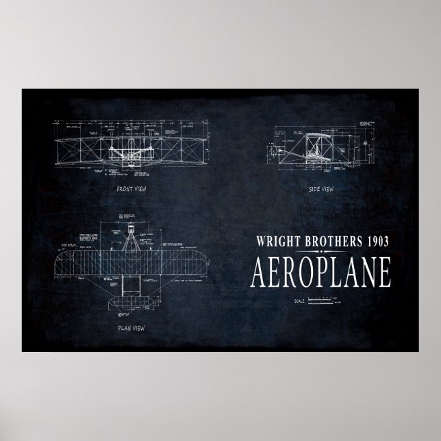 PÔSTER 1903 WRIGHT BROTHERS AVIÃO BLUEPRINT (Frente)