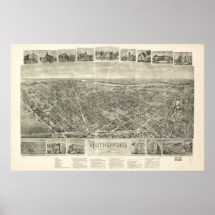 Pôster 1904 Rutherford, mapa panorâmico da opinião de