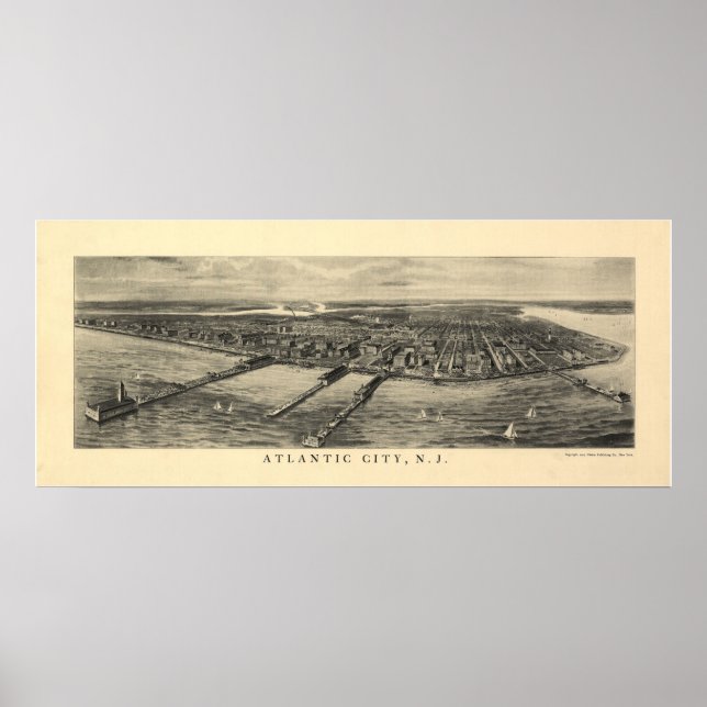 Poster 1905 Atlantic City NJ Birds Olhos Ver Mapa Panorâm (Frente)
