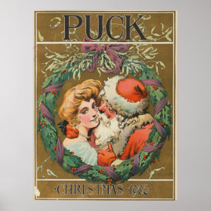 Poster 1905 de beijo de Papai Noel Momma