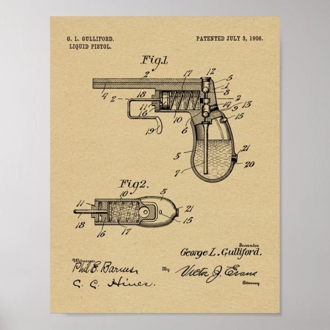Pôster 1906 Water Gun Patent Art Drawing Print (Frente)