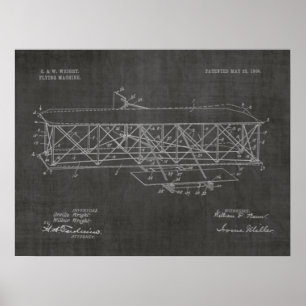 Pôster 1906 Wright Brothers Airplane Patent Art Drawing