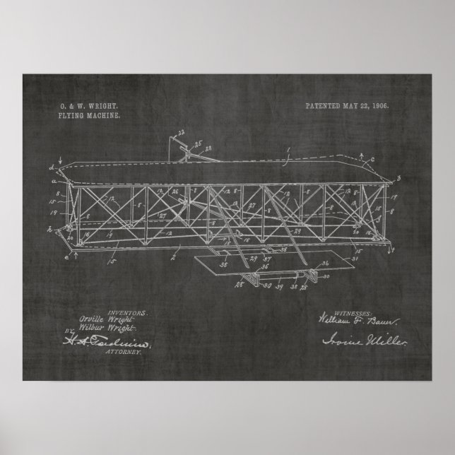 Pôster 1906 Wright Brothers Airplane Patent Art Drawing (Frente)