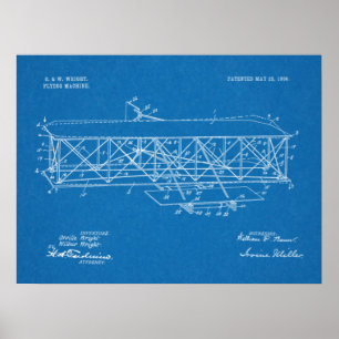 Pôster 1906 Wright Brothers Airplane Patent Art Drawing