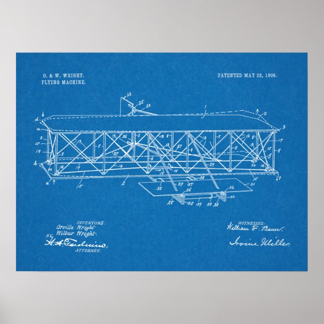 Pôster 1906 Wright Brothers Airplane Patent Art Drawing (Frente)