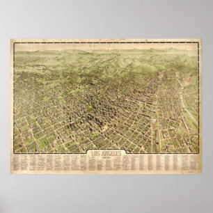 Poster 1909 Los Angeles, CA Birds Eye Ver Mapa Panorâmico