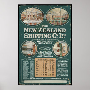 Poster 1910 do transitário de Nova Zelândia