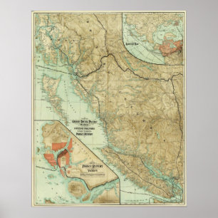 Pôster 1910 Mapa do Grande Tronco do Pacífico Ferroviário
