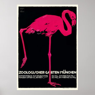 Poster 1912 Ludwig Hohlwein Mich Zoo Flamingo
