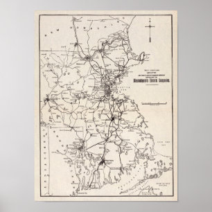 Poster 1913 Bay State Street Mapa ferroviário Vintage
