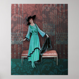 Pôster 1913 Luxe: Moda da Vintage em Aqua e Rosa