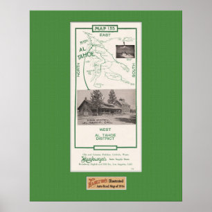 Poster 1914 mapa da área de Tahoe, Al Tahoe