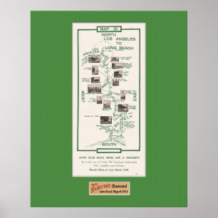 Poster 1914 mapa, LA a Long Beach