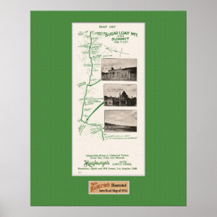 Pôster 1914 mapa, naco de açúcar Mt à escala quente da