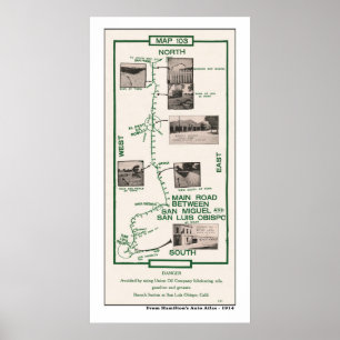 Pôster 1914 mapa, San Miguel a San Luis Obispo