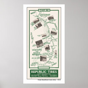 Poster 1914 mapa, Santa Barbara a Ventura