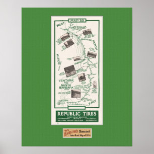 Poster 1914 mapa, Santa Barbara a Ventura