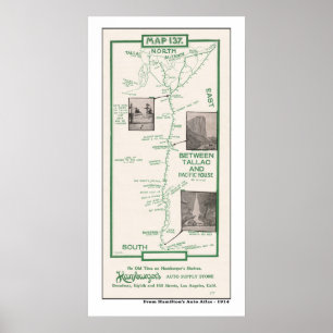 Poster 1914 mapa, Tahoe, casa pacífica a Tallac