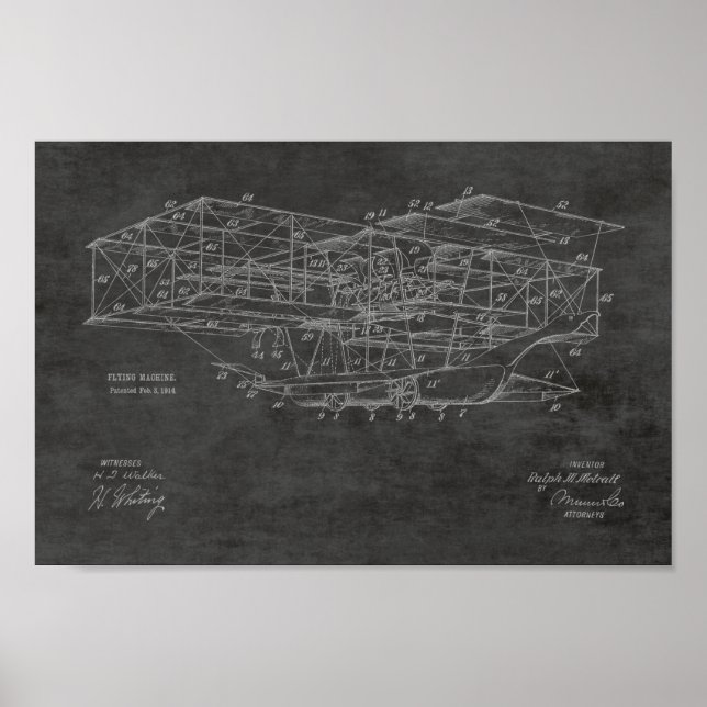 Pôster 1914 Máquinas Voadoras Desenho de Arte de Patentes (Frente)