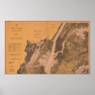 Poster 1914 náutico da carta do porto superior de