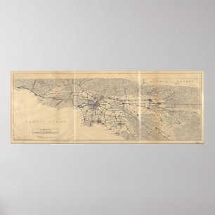 Pôster 1915 mapa Los Angeles, auto clube de CA do sul