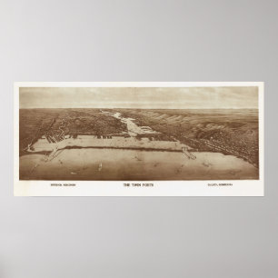 Pôster 1915 Superior, WI & Duluth, MN Birds Eye View
