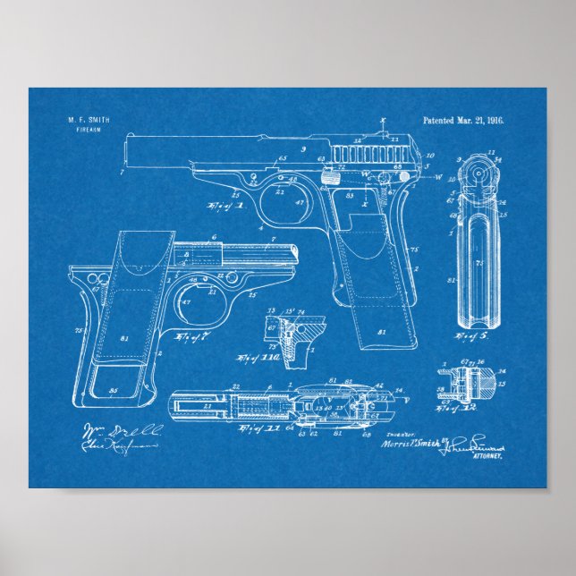 Pôster 1916 Smith Gun Patent Art Drawing Print (Frente)