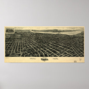 Pôster 1918 Tulsa, mapa panorâmico APROVADO da opinião