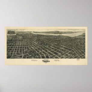 Poster 1918 Tulsa, OK Birds Eye Ver Mapa Panorâmico