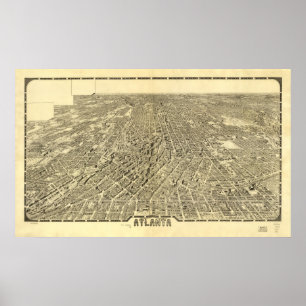 Poster 1919 Atlanta, GA Birds Eye Ver Mapa Panorâmico