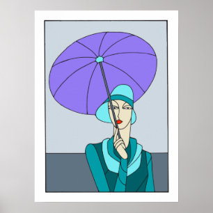 Poster 1920 1930s Art deco, moda das senhoras, versão azu