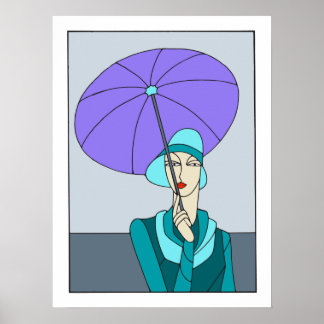 Poster 1920 1930s Art deco, moda das senhoras, versão azu